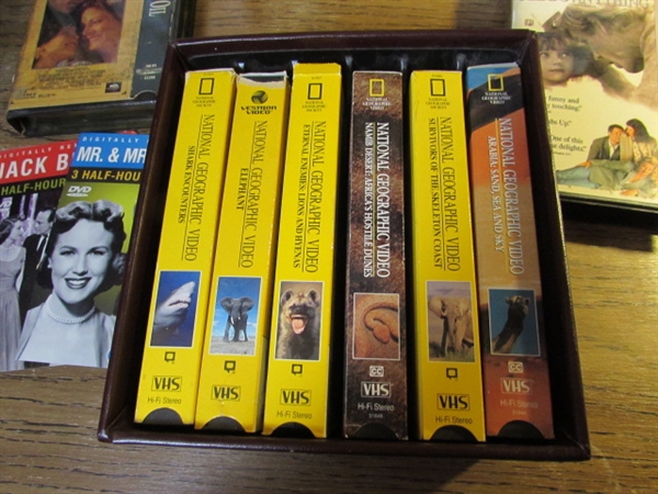 VHS REWINDER, NATIONAL GEOGRAPHIC VHS TAPE SETS & ASST MOVIES