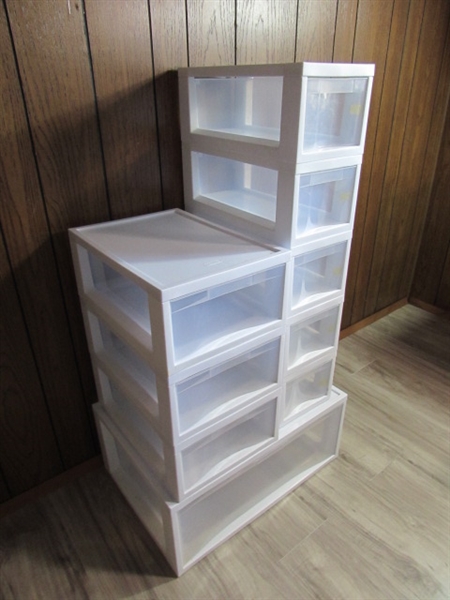 9 STERILITE PLASTIC STORAGE DRAWERS