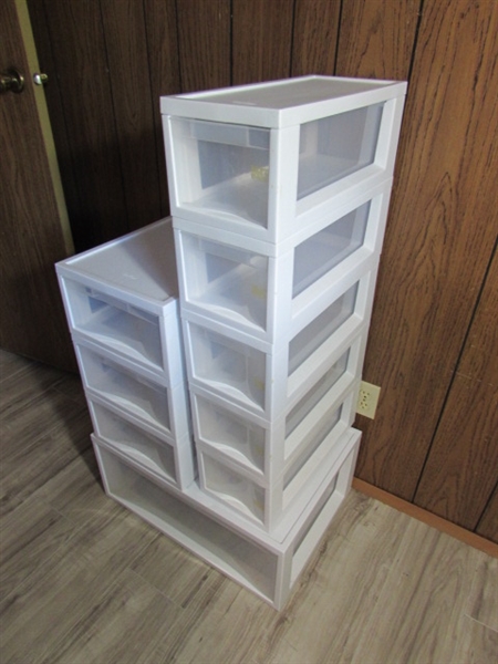 9 STERILITE PLASTIC STORAGE DRAWERS