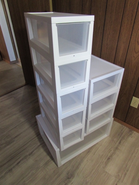 9 STERILITE PLASTIC STORAGE DRAWERS