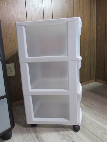 2 PLASTIC 3-DRAWER STERILITE STORAGE UNITS & FLAT FILE ORGANIZER