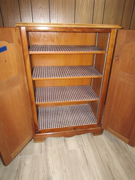 4 SHELF SOLID WOOD CABINET ON WHEELS