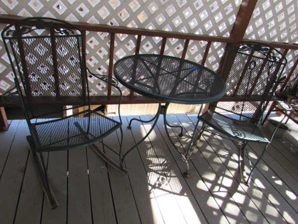 WROUGHT IRON PATIO SET W/ROCKING CHAIRS