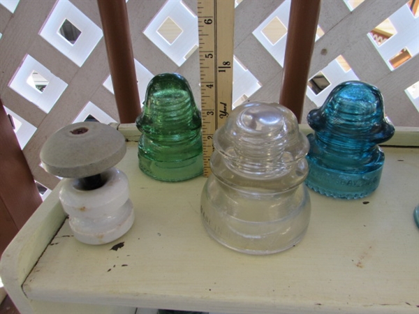 LARGE COLLECTION OF GLASS & CERAMIC INSULATORS - SHELF NOT INCLUDED