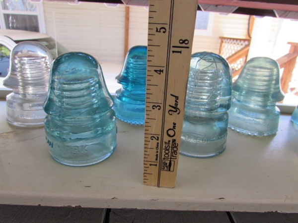 LARGE COLLECTION OF GLASS & CERAMIC INSULATORS - SHELF NOT INCLUDED