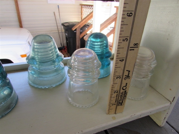 LARGE COLLECTION OF GLASS & CERAMIC INSULATORS - SHELF NOT INCLUDED