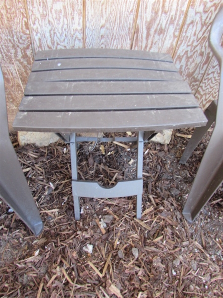 PLASTIC LAWN CHAIRS & 3 FOLDING TABLES