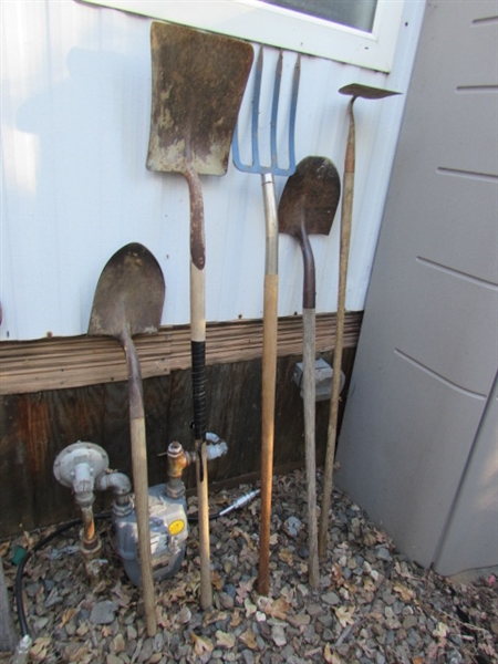 MORE LONG HANDLED GARDEN TOOLS - SHOVELS, HOE & PITCHFORK