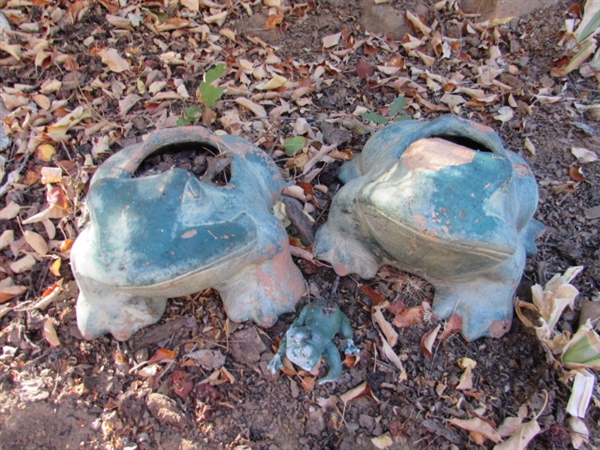 PAIR OF CLAY FROG PLANTERS & MORE