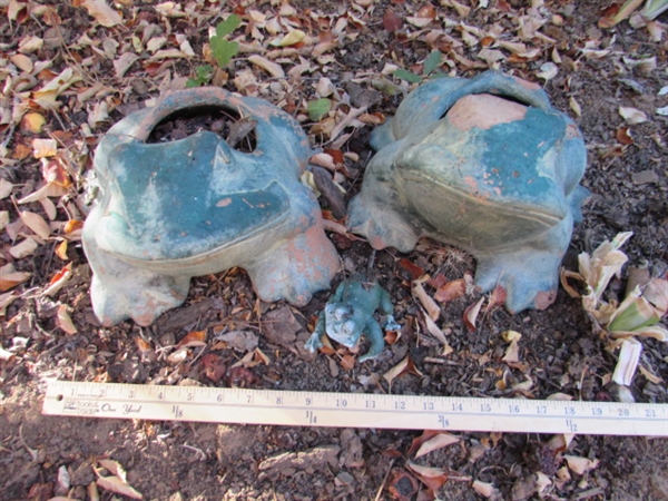 PAIR OF CLAY FROG PLANTERS & MORE