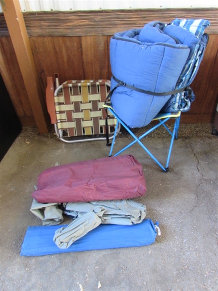 CAMPING SUPPLIES - TENT, SLEEPING BAG & CHAIRS