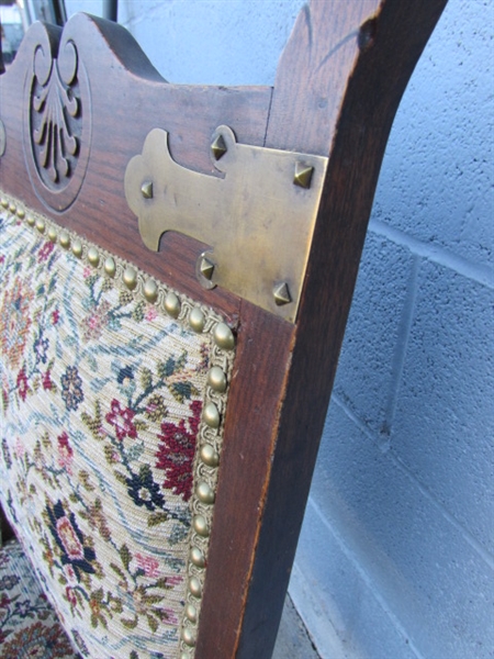 ANTIQUE OAK CHAIR W/UPHOLSTERED SEAT & BACK