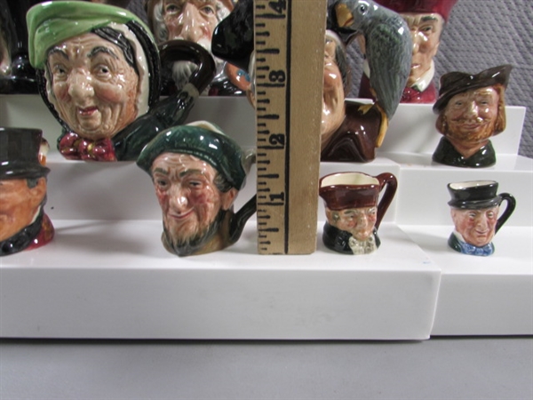 11 VTG ROYAL DOULTON TOBY CHARACTER MUGS & 1 WINSTON CHURCHILL JUG