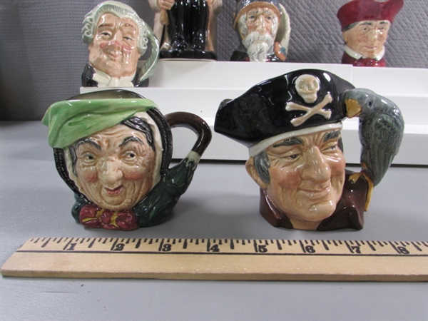 11 VTG ROYAL DOULTON TOBY CHARACTER MUGS & 1 WINSTON CHURCHILL JUG