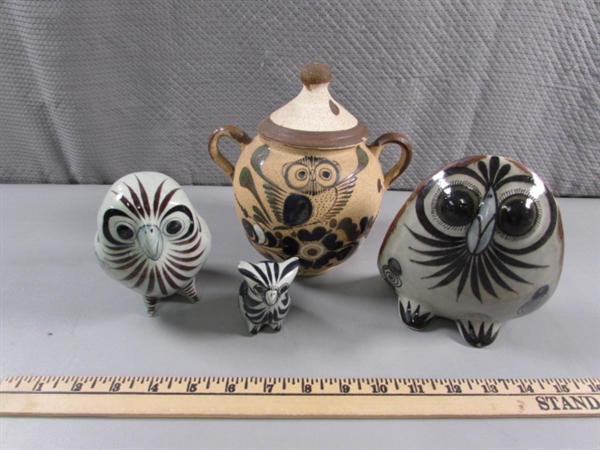 OWL FIGURINES & LIDDED JAR FROM MEXICO