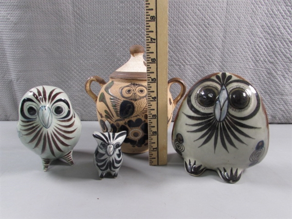 OWL FIGURINES & LIDDED JAR FROM MEXICO