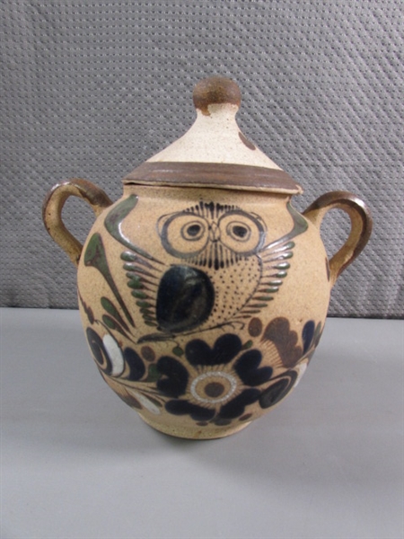 OWL FIGURINES & LIDDED JAR FROM MEXICO