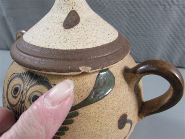 OWL FIGURINES & LIDDED JAR FROM MEXICO