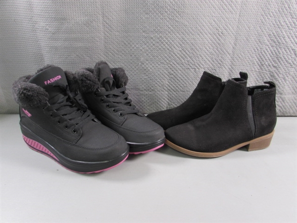 2 PAIR WOMEN'S ANKLE HEIGHT SHOES/BOOTS - SZ 7.5/8