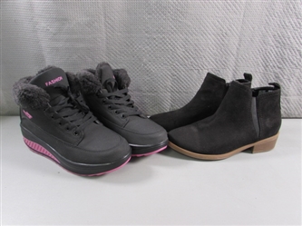 2 PAIR WOMENS ANKLE HEIGHT SHOES/BOOTS - SZ 7.5/8