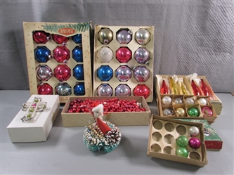 VINTAGE MERCURY GLASS & SHINY BRITE ORNAMENTS & MORE