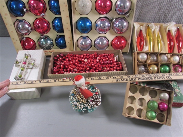 VINTAGE MERCURY GLASS & SHINY BRITE ORNAMENTS & MORE