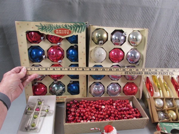 VINTAGE MERCURY GLASS & SHINY BRITE ORNAMENTS & MORE