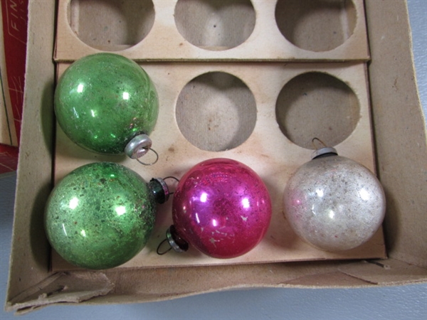 VINTAGE MERCURY GLASS & SHINY BRITE ORNAMENTS & MORE