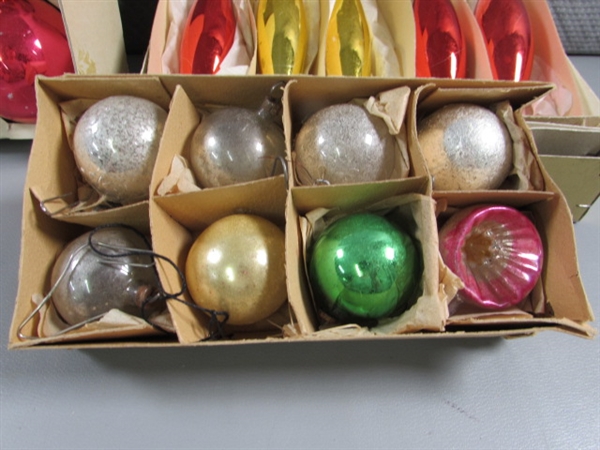 VINTAGE MERCURY GLASS & SHINY BRITE ORNAMENTS & MORE