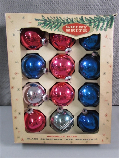 VINTAGE MERCURY GLASS & SHINY BRITE ORNAMENTS & MORE