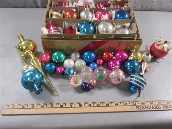 VINTAGE MERCURY GLASS ORNAMENTS & TREE TOPPERS