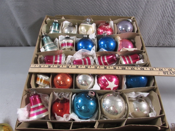 VINTAGE MERCURY GLASS ORNAMENTS & TREE TOPPERS