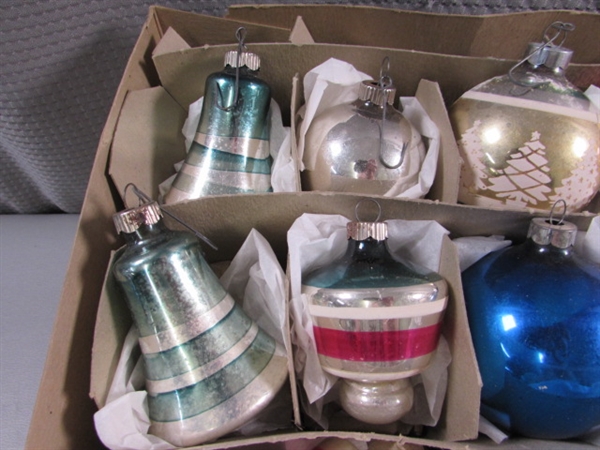 VINTAGE MERCURY GLASS ORNAMENTS & TREE TOPPERS