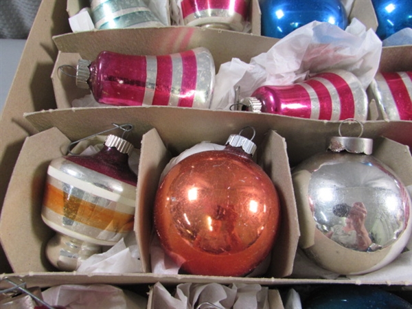 VINTAGE MERCURY GLASS ORNAMENTS & TREE TOPPERS