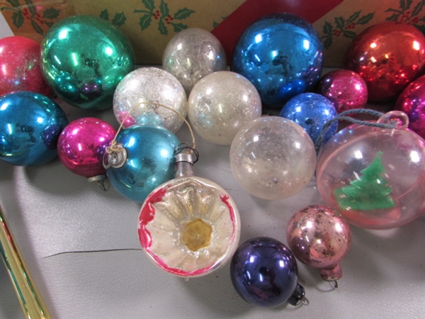 VINTAGE MERCURY GLASS ORNAMENTS & TREE TOPPERS