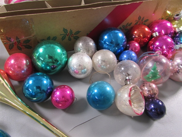 VINTAGE MERCURY GLASS ORNAMENTS & TREE TOPPERS