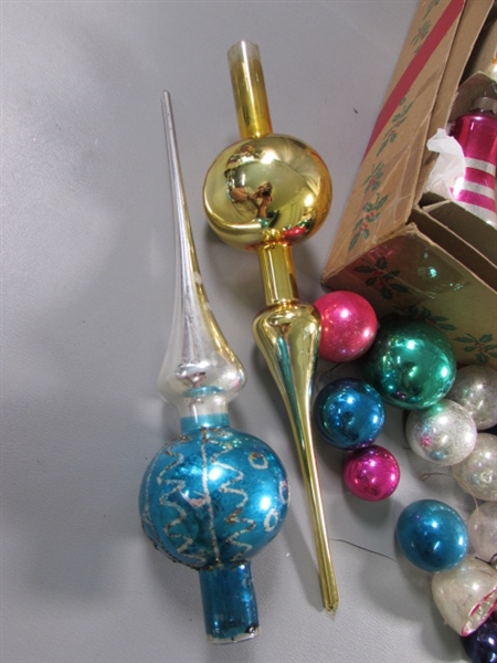 VINTAGE MERCURY GLASS ORNAMENTS & TREE TOPPERS