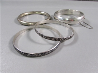 4 STERLING SILVER BANGLE BRACELETS