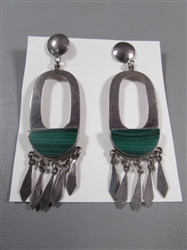 STERLING SILVER & MALACHITE PIERCED EARRINGS