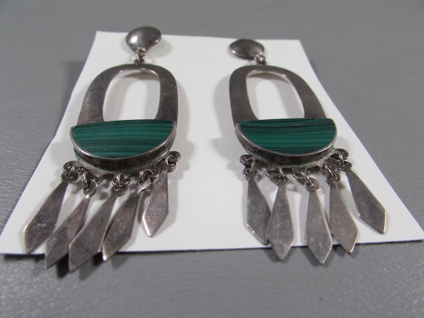 STERLING SILVER & MALACHITE PIERCED EARRINGS