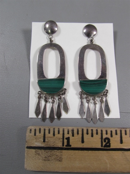 STERLING SILVER & MALACHITE PIERCED EARRINGS