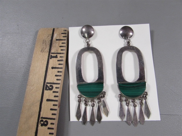 STERLING SILVER & MALACHITE PIERCED EARRINGS