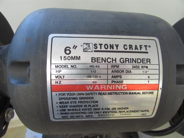 6 STONY CRAFT 1/2 HP BENCH GRINDER ON STAND