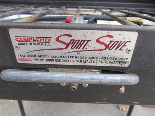 CAMP CHEF PROPANE STOVE ON STAND