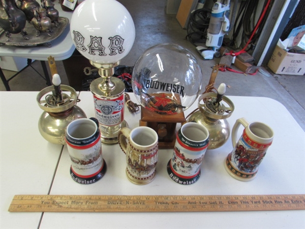 COLLECTION OF BUDWEISER ITEMS FOR THE BAR OR MAN CAVE