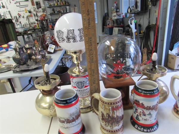 COLLECTION OF BUDWEISER ITEMS FOR THE BAR OR MAN CAVE