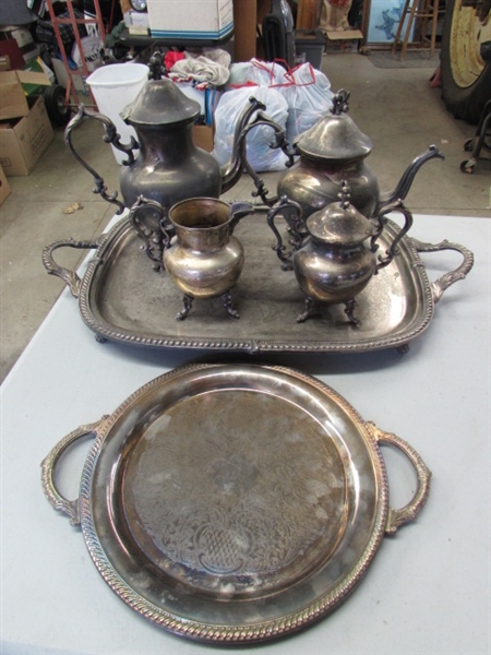 SILVERPLATE TEA/COFFEE SET & TRAYS