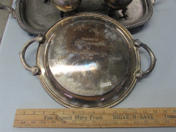 SILVERPLATE TEA/COFFEE SET & TRAYS