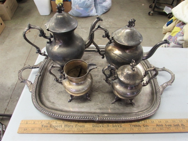 SILVERPLATE TEA/COFFEE SET & TRAYS