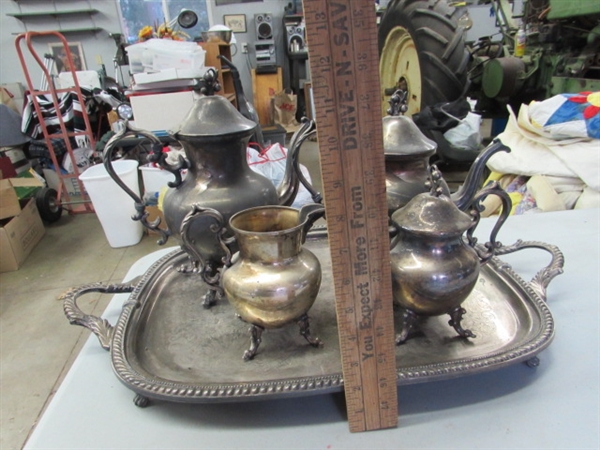 SILVERPLATE TEA/COFFEE SET & TRAYS